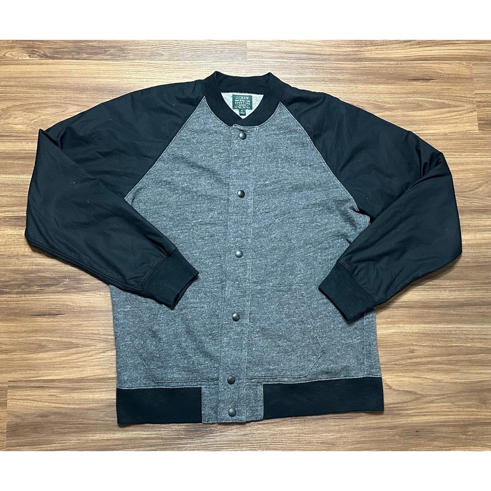 J. Crew Sporting Goods Mens Baseball Varsity Jacket Grey Black Snap Front Sz XL